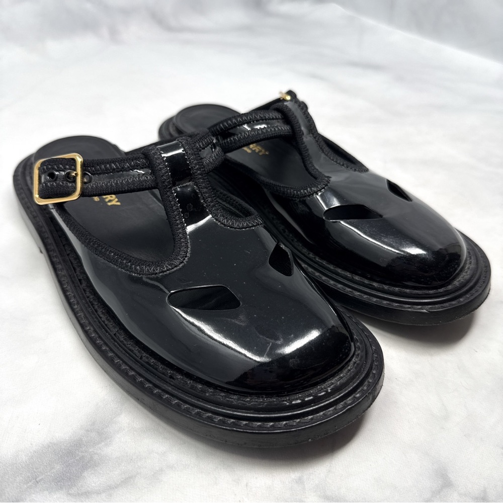 Burberry Alannis T-Bar Mary Jane Patent Leather Slide Mule Clog Shoes Black 36 - Picture 3 of 14